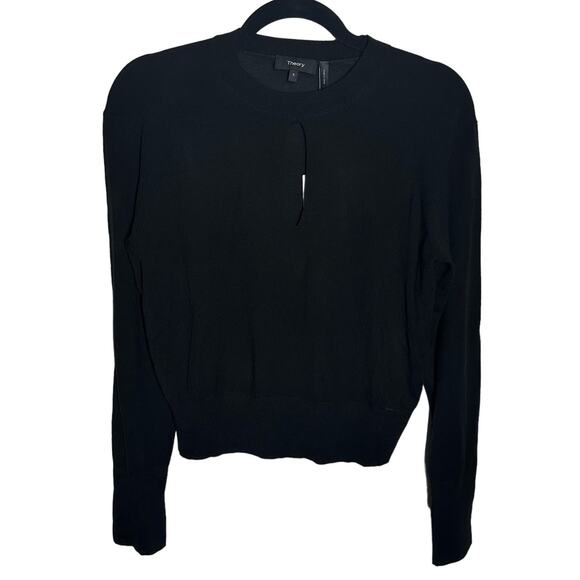 NEW Theory Keyhole Crew Black Regal Wool Sweater Size Small Women's - Picture 2 of 12